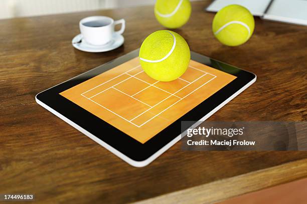 bildbanksillustrationer, clip art samt tecknat material och ikoner med tennis balls on tablet and table - table tennis