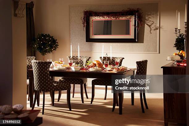 lovely christmas dinner setting - dining room stock pictures, royalty-free photos & images