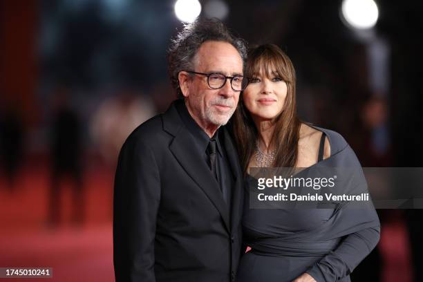 Tim Burton and Monica Bellucci attend a red carpet for the movie "Diabolik Chi Sei?" during the 18th Rome Film Festival at Auditorium Parco Della...