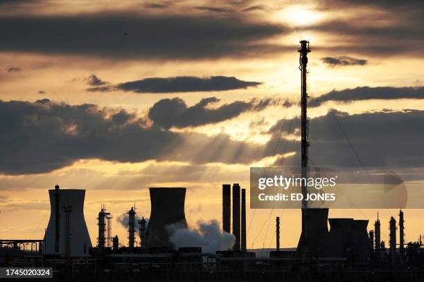 The Grangemouth oil refinery west of Edinburgh Scotland is pictured at the end of the first of a two day strike on April 27, 2008 near Grangemouth....