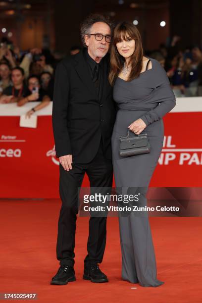Tim Burton and Monica Bellucci attend a red carpet for the movie "Diabolik Chi Sei?" during the 18th Rome Film Festival at Auditorium Parco Della...