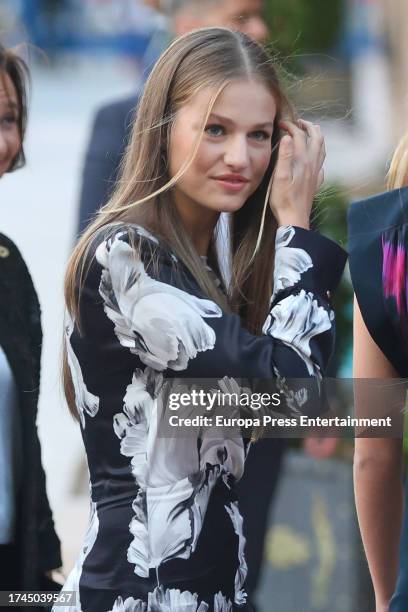 Princess Leonor arrives at the XXXI Princess of Asturias Awards Concert at the Auditorio Palacio de Congresos "Principe Felipe" on October 19, 2023...