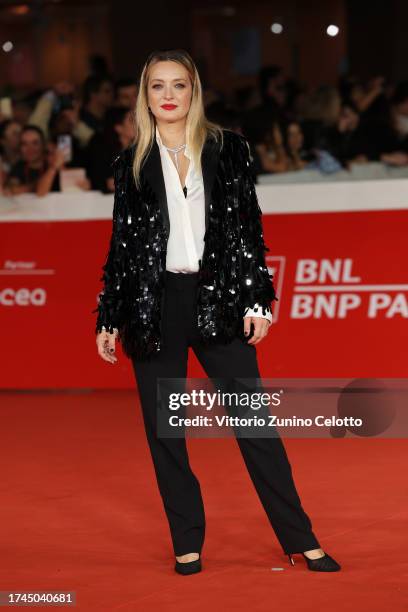 Carolina Crescentini attends a red carpet for the movie "Diabolik Chi Sei?" during the 18th Rome Film Festival at Auditorium Parco Della Musica on...