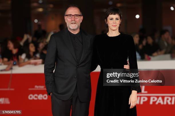 Valerio Mastandrea and Chiara Martegiani attend a red carpet for the movie "Diabolik Chi Sei?" during the 18th Rome Film Festival at Auditorium Parco...