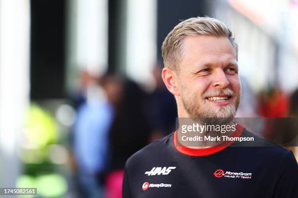 Kevin Magnussen of Denmark and Haas F1 walks in the Paddock during previews ahead of the F1 Grand Prix of United States at Circuit of The Americas on...