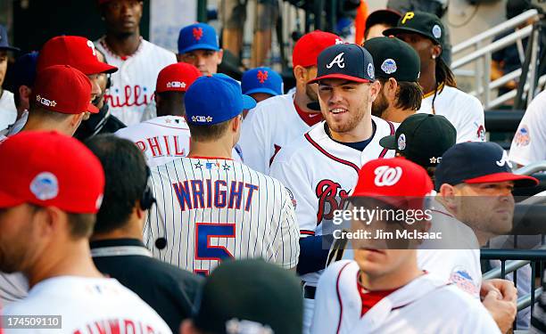 National League All-Star Freddie Freeman of the Atlanta Braves looks on during the 84th MLB All-Star Game on July 16, 2013 at Citi Field in the...