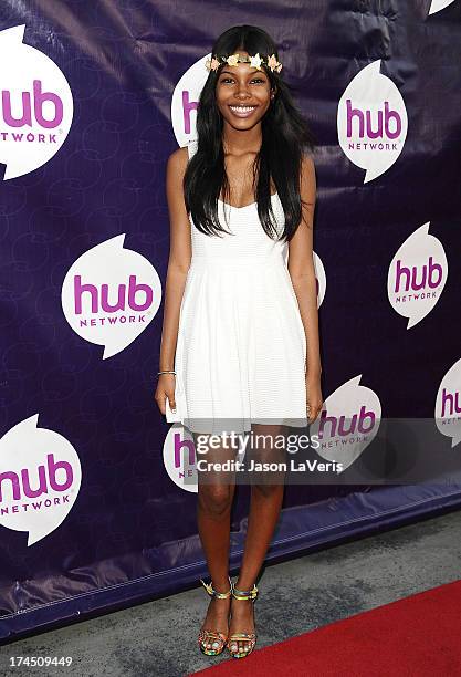 Actress Diamond White attends the Hub Network's 2013 Television Critics Association summer press tour event at The Globe Theatre at Universal Studios...