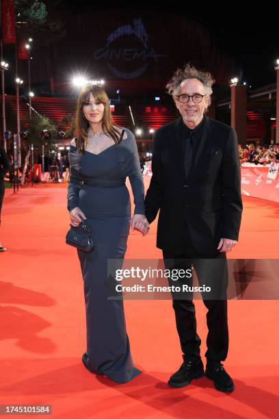 Director Tim Burton and Monica Bellucci attend a red carpet for the movie "Diabolik Chi Sei?" during the 18th Rome Film Festival at Auditorium Parco...