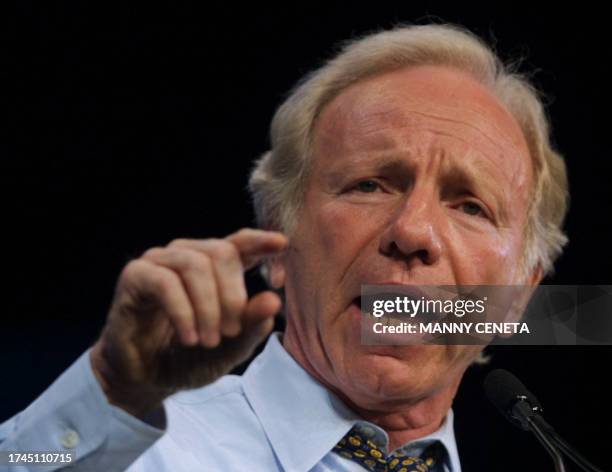 Democratic presidential hopeful, Connecticut Senator Joe Lieberman, delivers his remarks at the political action conference of the Service Employees...