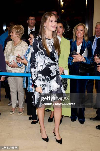 Crown Princess Leonor of Spain attends a concert ahead of the "Princesa De Asturias" Awards 2023 at the Prince Felipe Auditorium on October 19, 2023...