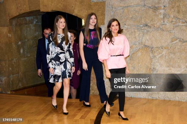 Queen Letizia of Spain , Crown Princess Leonor of Spain and Princess Sofia of Spain attend a concert ahead of the "Princesa De Asturias" Awards 2023...