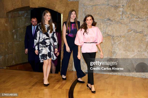 Queen Letizia of Spain , Crown Princess Leonor of Spain and Princess Sofia of Spain attend a concert ahead of the "Princesa De Asturias" Awards 2023...