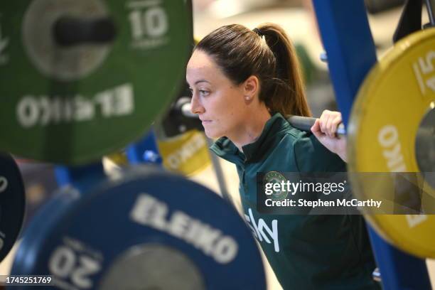 Dublin , Ireland - 25 October 2023; Megan Campbell during a Republic of Ireland women prehab and gym session at the Sport Ireland Institute on the...