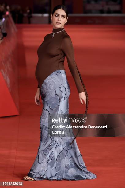 Miriam Leone attends a red carpet for the movie "Diabolik Chi Sei?" during the 18th Rome Film Festival at Auditorium Parco Della Musica on October...