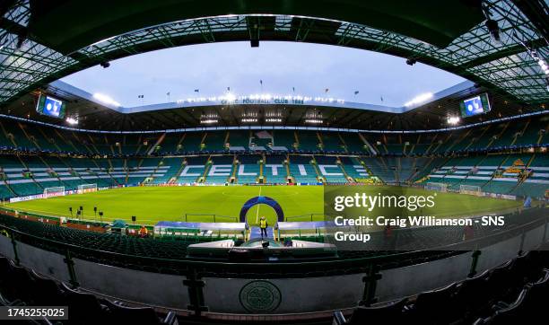 General view of Celtic Park during a UEFA Champions League match between Celtic and Atletico de Madrid at Celtic Park, on October 25 in Glasgow,...