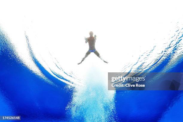 Tom Daley of Great Britain competes in the Men's 10m Platform Diving preliminary round on day eight of the 15th FINA World Championships at Piscina...