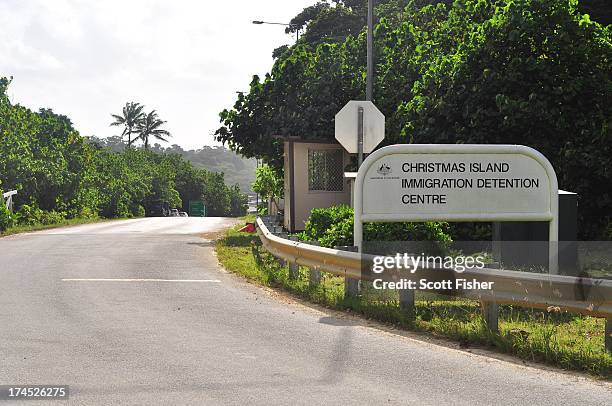 Christmas Island Immigration Detention Centre entry point , on July 26, 2013 on Christmas Island. The Australian government has announced that all...
