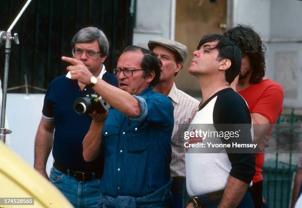 Sydney Lumet is photographed on the set of the movie 'Daniel' November 1, 1982 in New York City talking to his crew.