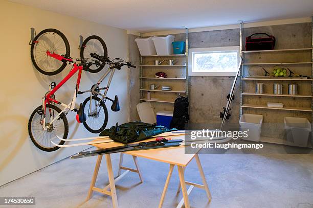 basement house clutter garage storage - organised shelves bildbanksfoton och bilder