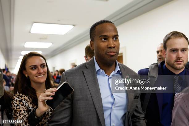 Rep. John James leaves a meeting with House Republicans at the U.S. Capitol Building on October 19, 2023 in Washington, DC. The Republicans held...