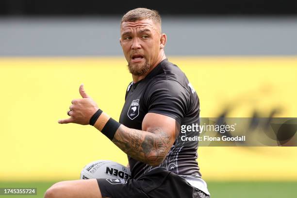 Kiwis captain James Fisher-Harris during a New Zealand Kiwis league training session at The Trusts Arena on October 16, 2023 in Auckland, New Zealand.