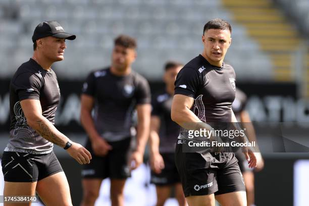 Kalani Going, captain of the New Zealand Kiwis A side warms up during a New Zealand Kiwis training session at Eden Park on October 20, 2023 in...