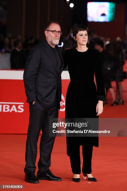 Valerio Mastandrea and Chiara Martegiani attend a red carpet for the movie "Diabolik Chi Sei?" during the 18th Rome Film Festival at Auditorium Parco...