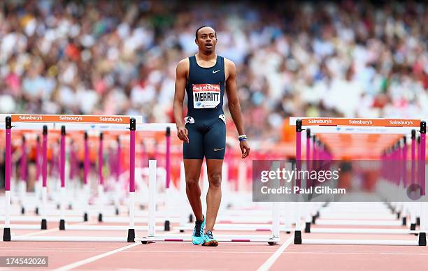 Aries Merritt of the United States walks after being disqualified in the Men's 110m Hurdles Final during day two of the Sainsbury's Anniversary Games...