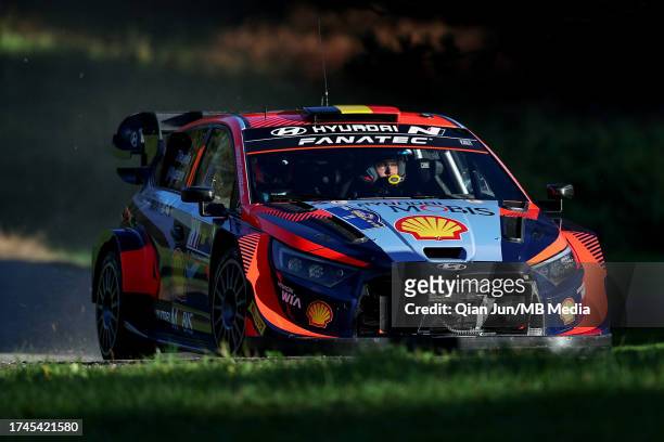 Thierry Neuville of Belgium and Hyundai Shell Mobis World Rally Team competes during Shakedown of the FIA World Rally Championship WRC Central...