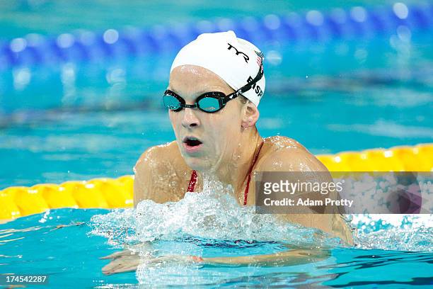 Karlee Bispo of USA practices during a swim training session on day eight of the 15th FINA World Championships at Palau Sant Jordi on July 27, 2013...