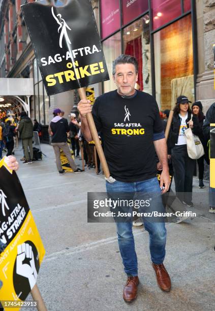 William Baldwin is seen at the SAG-AFTRA picket line on October 25, 2023 in New York City.