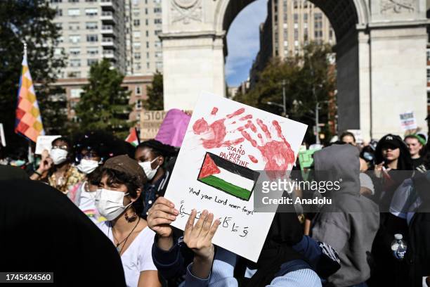 New York University students held a rally to support Palestine at Washington Square Park in New York, United States on October 25, 2023. Protestors...