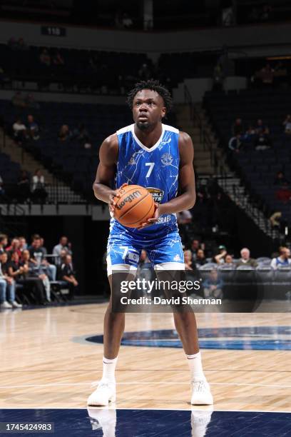 Nathan Missia-Dio of the Maccabi Ra'anana shoots a free throw during the game against the Minnesota Timberwolves on October 17, 2023 at Target Center...