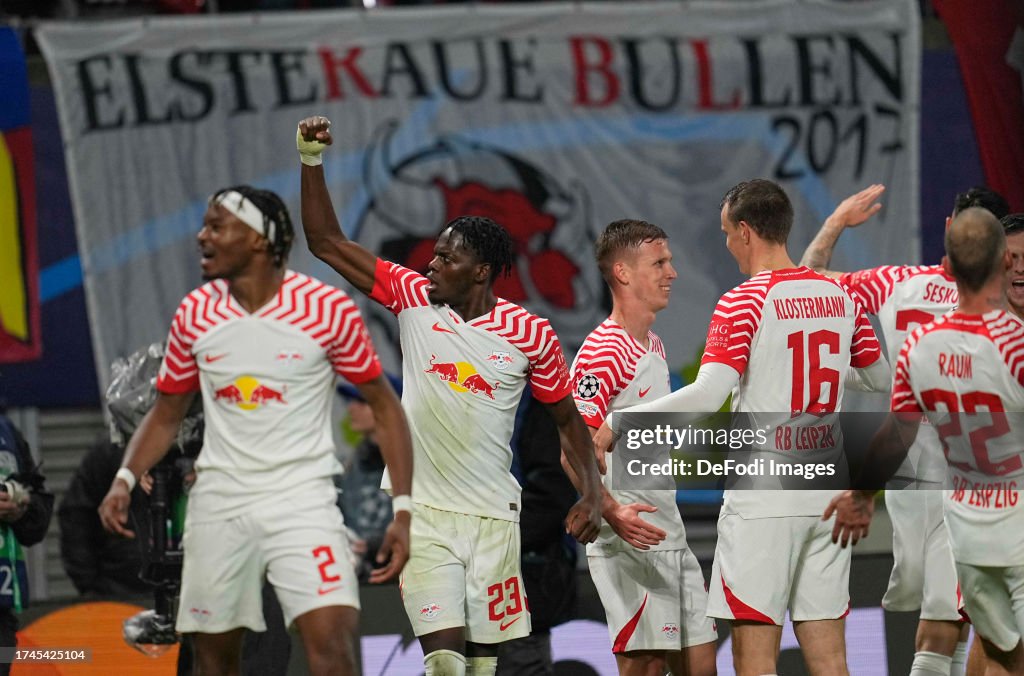 Dani Olmo of RB Leipzig celebrates the teams third goal during the News  Photo - Getty Images