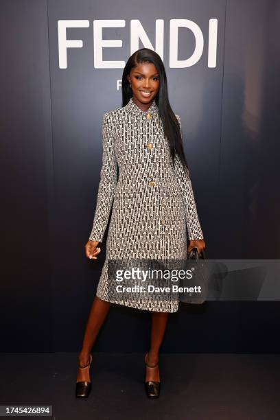 Leomie Anderson attends the launch of the FENDI Winter 2023-2024 collection curated with Stefano Pilati on October 25, 2023 in London, England.