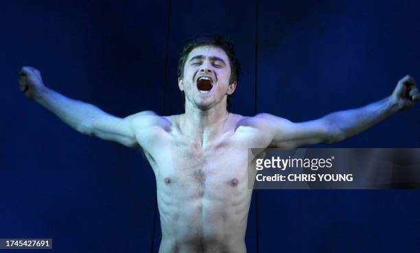 Daniel Radcliffe plays the part of Alan Strang in Peter Shaffer's play Equus, at the Gielgud Theatre, in central London, 22 February 2007. Equus is a...