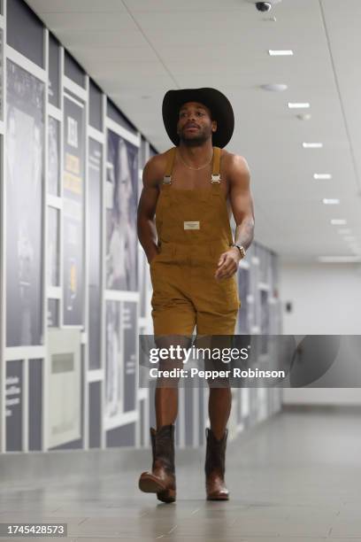 Bruce Brown of the Indiana Pacers arrives to the arena before the game against the Washington Wizards on October 25, 2023 at Gainbridge Fieldhouse in...