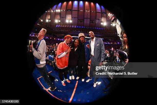 Spike Lee, Whoopi Goldberg, and Latrell Sprewell attends the game between the Boston Celtics and the New York Knicks on October 25, 2023 at Madison...