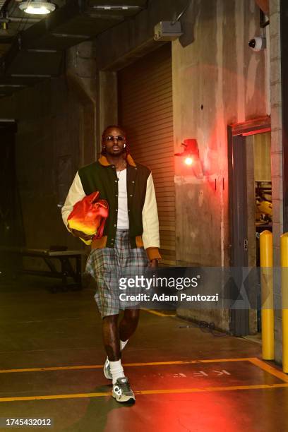 Jerami Grant of the Portland Trail Blazers arrives to the arena before the game against the LA Clippers on October 25, 2023 at Crypto.Com Arena in...