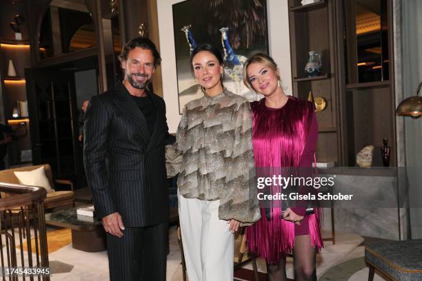 Stephan Luca, Janina Uhse, Laura Osswald during the Rosewood Munich grand opening on October 25, 2023 in Munich, Germany.