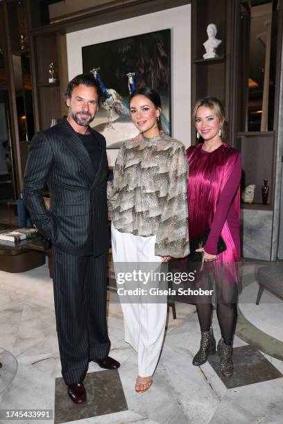 Stephan Luca, Janina Uhse, Laura Osswald during the Rosewood Munich grand opening on October 25, 2023 in Munich, Germany.