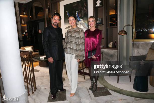 Stephan Luca, Janina Uhse, Laura Osswald during the Rosewood Munich grand opening on October 25, 2023 in Munich, Germany.