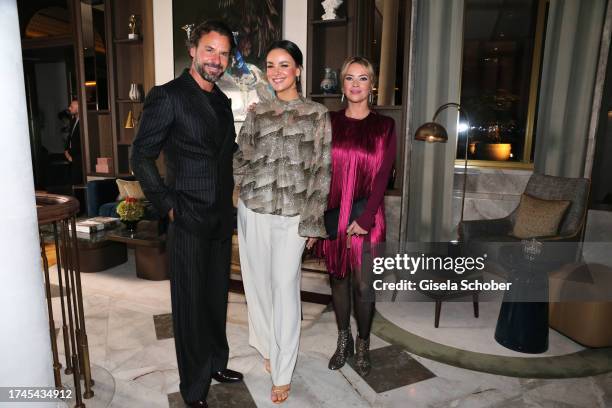 Stephan Luca, Janina Uhse, Laura Osswald during the Rosewood Munich grand opening on October 25, 2023 in Munich, Germany.