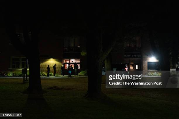 Auburn Middle School in Auburn, Maine is used as a temporary reunification center on early Thursday, Oct. 26, 2023 after a deadly series of shootings...