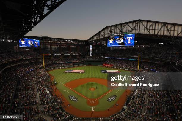 General view of the stadium before Game Four of the Championship Series between the Houston Astros and the Texas Rangers at Globe Life Field on...