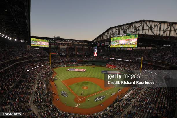 General view of the stadium before Game Four of the Championship Series between the Houston Astros and the Texas Rangers at Globe Life Field on...