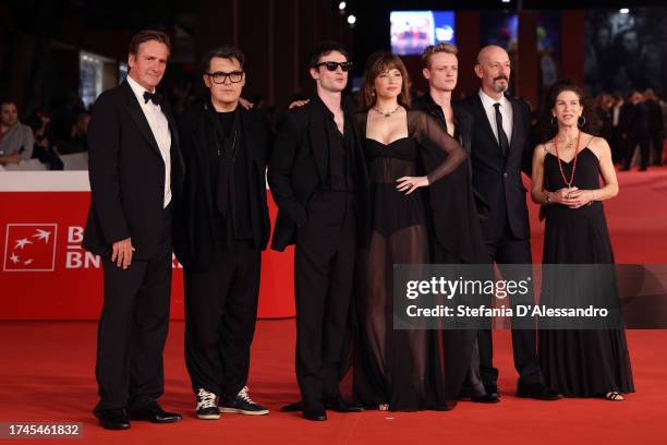 John Bernard, Joe Wright, Tom Sturridge, Haley Bennett, Anson Boon, Thomas Napper and Christina Weiss Lurie attend a red carpet for the movie "Widow...