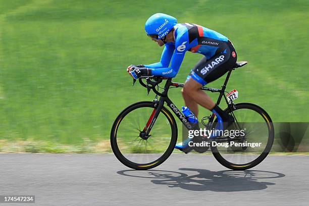 Jack Bauer of New Zealand riding for Garmin-Sharp competes during stage seventeen of the 2013 Tour de France, a 32KM Individual Time Trial from...