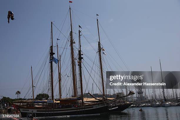 Anna Bader of Germany comeptes during a High Diving training session on day eight of the 15th FINA World Championships at Port Vell on July 27, 2013...