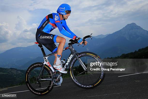 Ryder Hesjedal of Canada riding for Garmin-Sharp competes during stage seventeen of the 2013 Tour de France, a 32KM Individual Time Trial from Embrun...